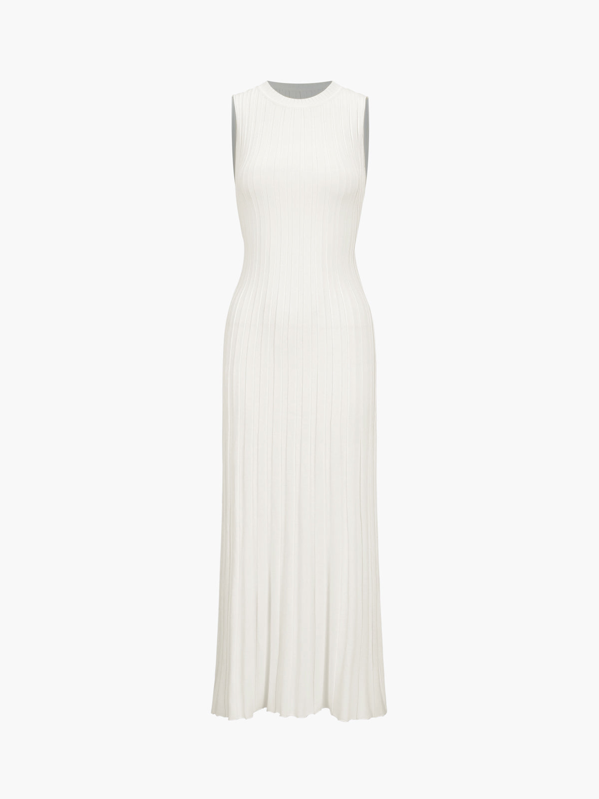 Sleeveless Rib Knit Crew Neck A-Line Maxi Dress