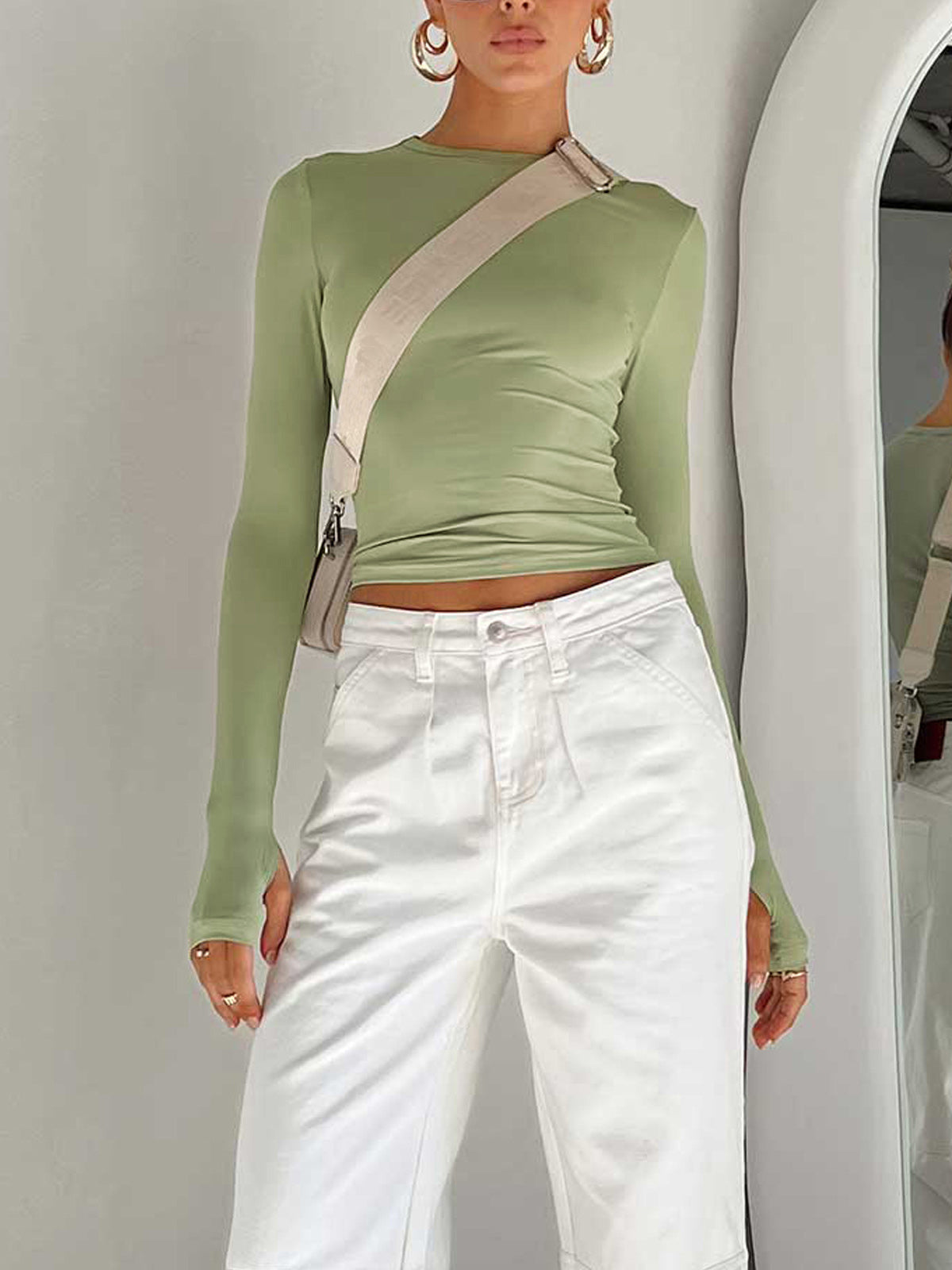 | Women Summer Long Sleeve Crop Top
