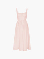 Square Neck Ruffle Trim Corset Waist Lace Up Midi Dress