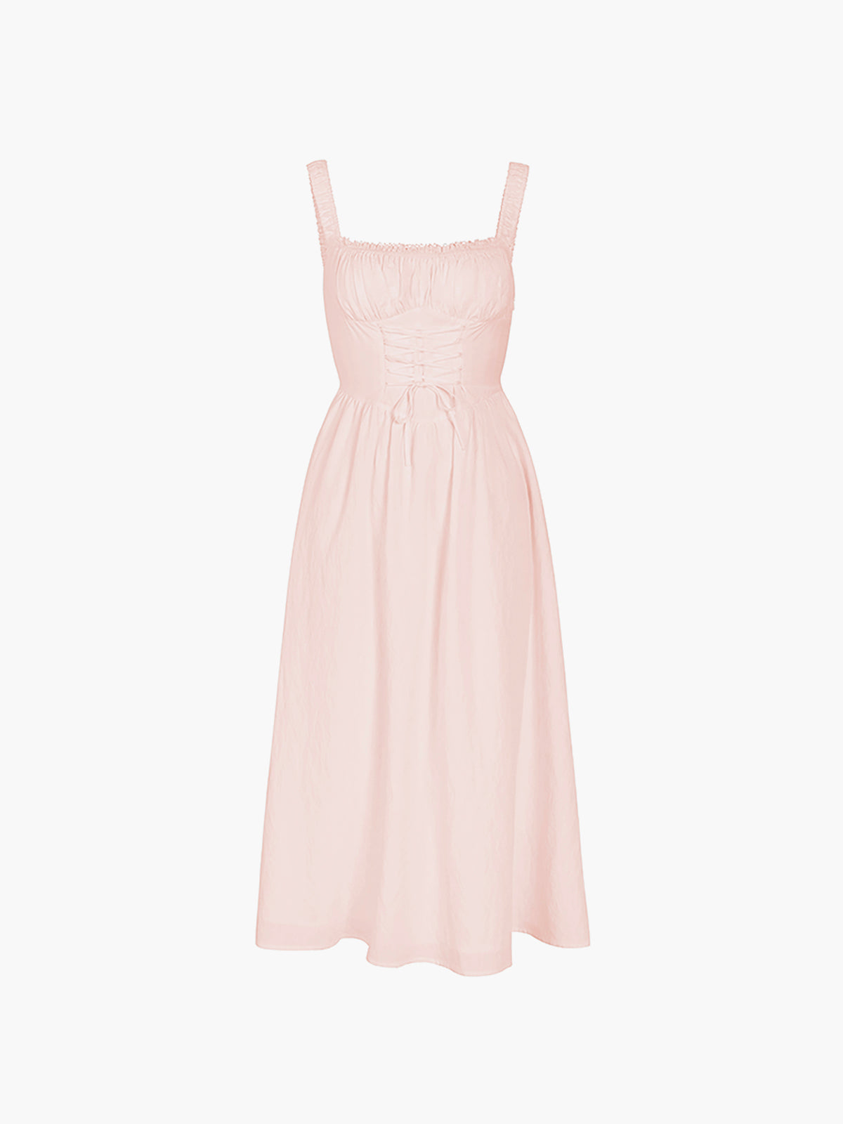 Square Neck Ruffle Trim Corset Waist Lace Up Midi Dress