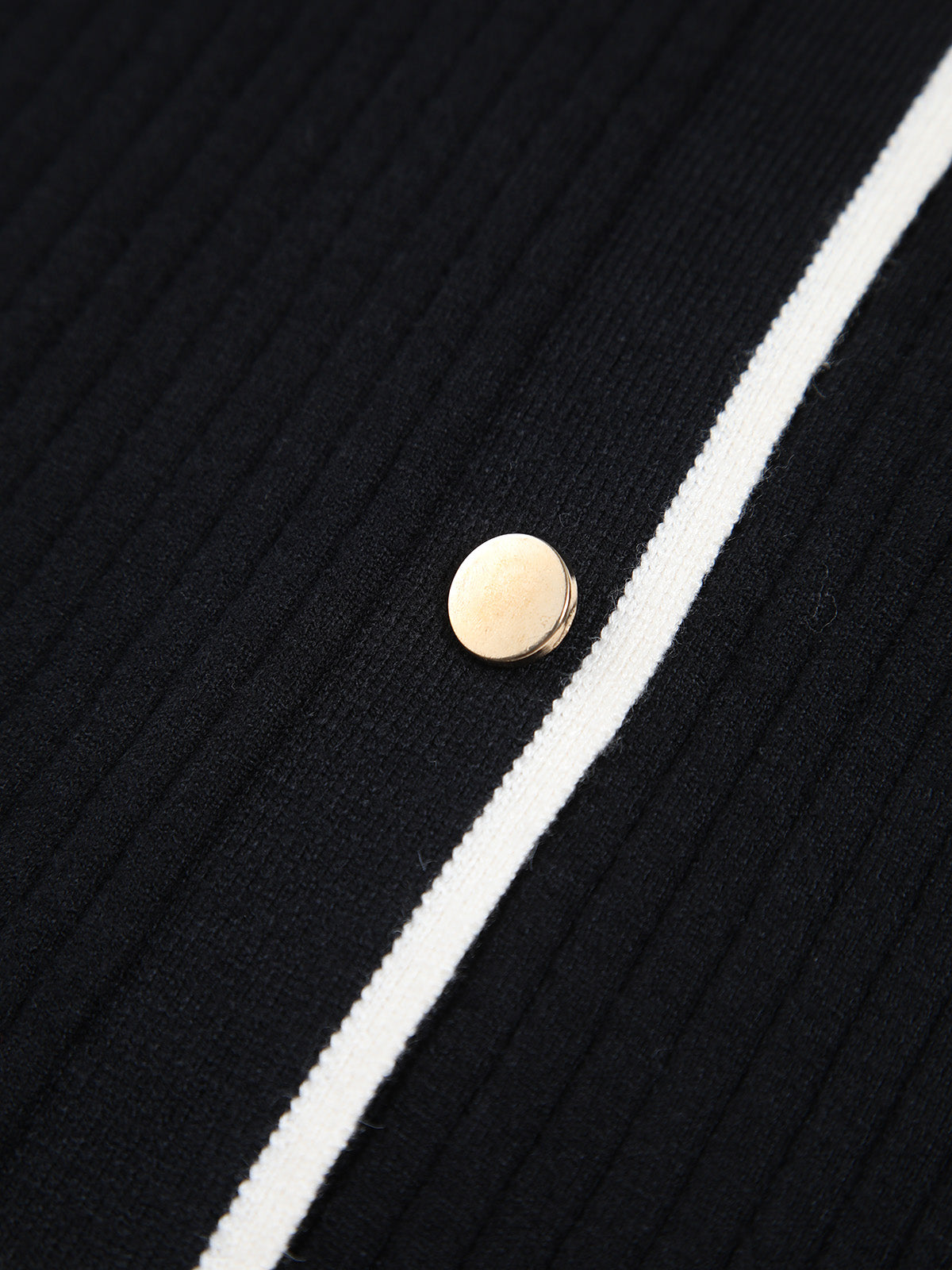 Ribbed Knit Contrast Trim Polo Collar Button Front Long Sleeve Midi Dress
