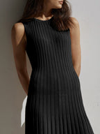Sleeveless Rib Knit Crew Neck A-Line Maxi Dress