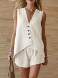Irregular Button Solid Color Two-piece Set