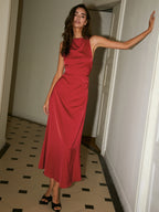 Cowl Neck Satin Bias Cut Sleeveless Column Maxi Dress