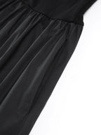 Crew Neck Long Sleeve Gathered Waist Pleated A-Line Midi Dress