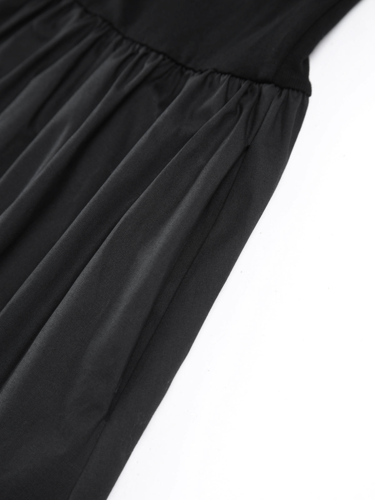 Crew Neck Long Sleeve Gathered Waist Pleated A-Line Midi Dress