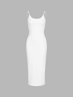 Spaghetti Strap Deep Scoop Back Rib Knit Bodycon Maxi Dress
