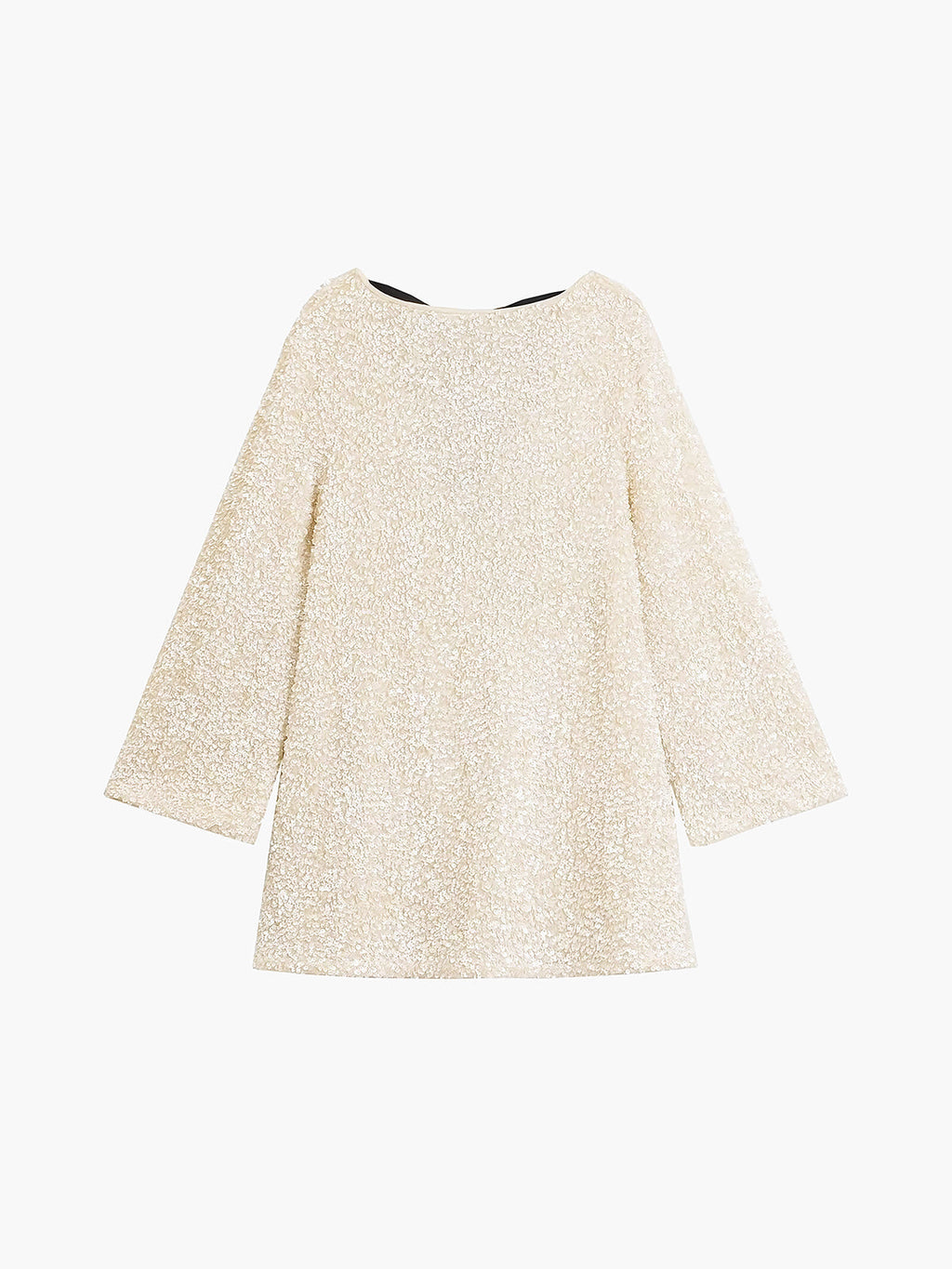 Sequin Knit Long Sleeve Oversized Bow Back A-Line Shift Mini Dress