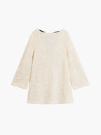 Sequin Knit Long Sleeve Oversized Bow Back A-Line Shift Mini Dress