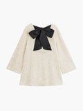 Sequin Knit Long Sleeve Oversized Bow Back A-Line Shift Mini Dress