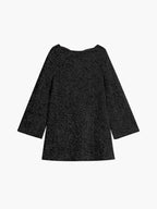 Sequin Knit Long Sleeve Oversized Bow Back A-Line Shift Mini Dress