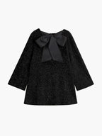 Sequin Knit Long Sleeve Oversized Bow Back A-Line Shift Mini Dress