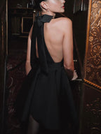 Halter Neck Open Back Bow Tie Fit and Flare Skater Mini Dress