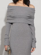 Off Shoulder Foldover Neck Long Sleeve Bodycon Maxi Dress