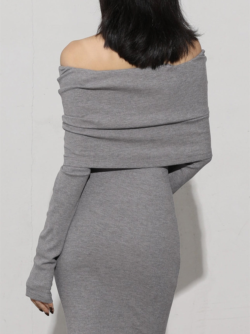Off Shoulder Foldover Neck Long Sleeve Bodycon Maxi Dress