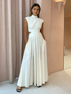 Mock Neck Sleeveless Waist Cutout A-Line Maxi Dress