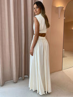 Mock Neck Sleeveless Waist Cutout A-Line Maxi Dress