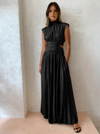Mock Neck Sleeveless Waist Cutout A-Line Maxi Dress