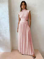 Mock Neck Sleeveless Waist Cutout A-Line Maxi Dress