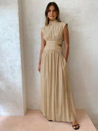 Mock Neck Sleeveless Waist Cutout A-Line Maxi Dress