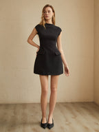 Mock Neck Sleeveless Flap Pocket Fit and Flare Mini Dress
