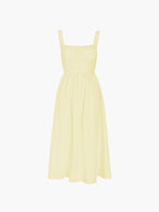 Square Neck Ruffle Trim Corset Waist Lace Up Midi Dress
