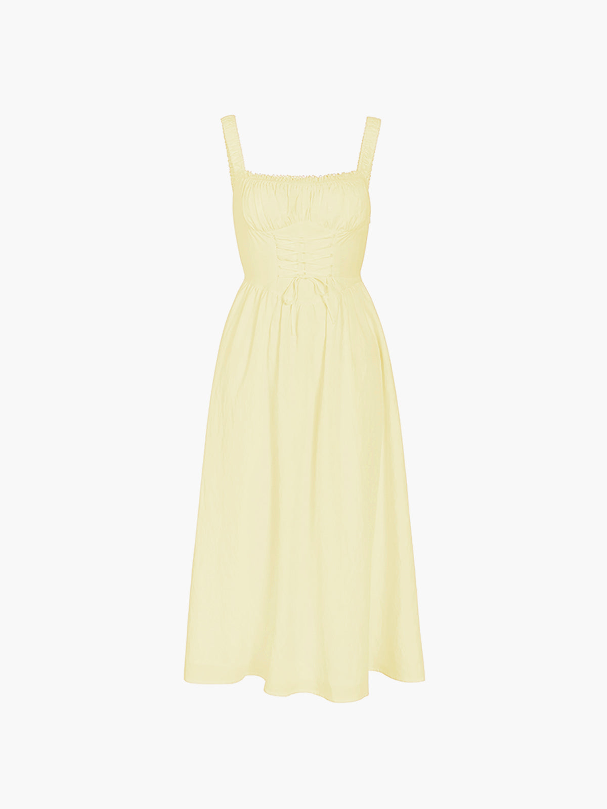 Square Neck Ruffle Trim Corset Waist Lace Up Midi Dress