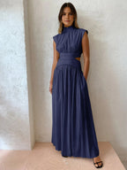 Mock Neck Sleeveless Waist Cutout A-Line Maxi Dress