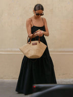 Backless Spaghetti Strap Elastic Waist Tiered Maxi Dress