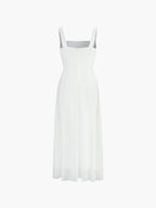 Square Neck Princess Seam Structured A-Line Midi Dress