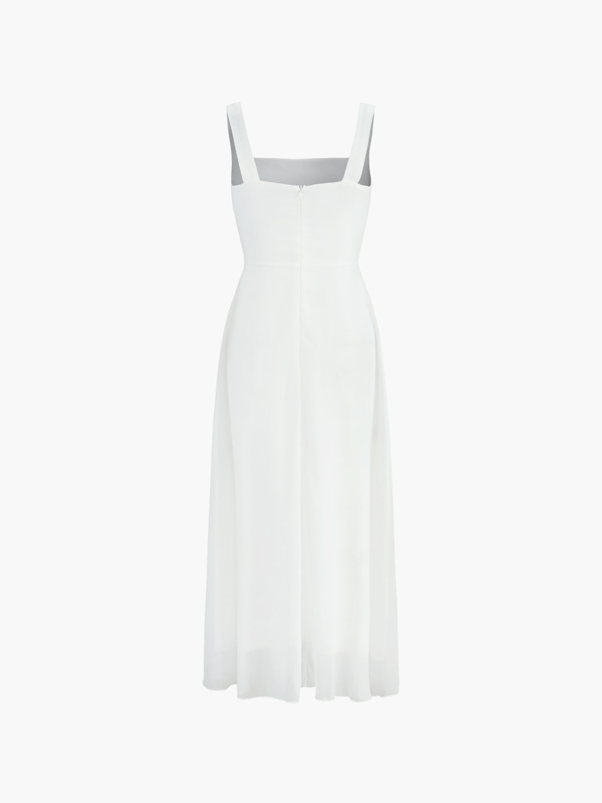 Square Neck Princess Seam Structured A-Line Midi Dress