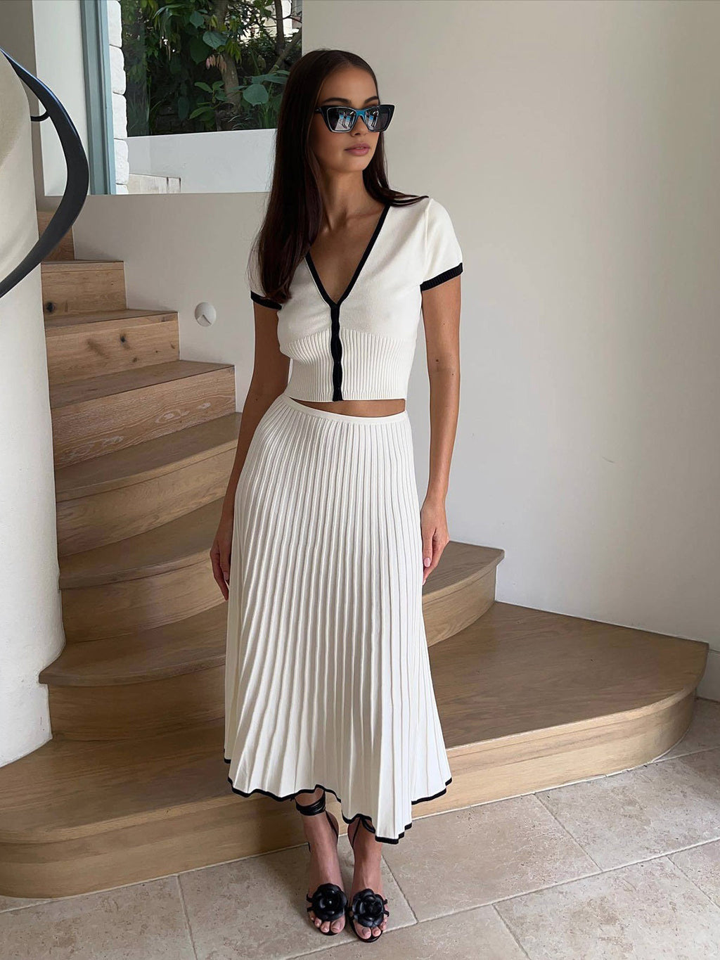 Angélica Timeless Knitted Dress with Contrasting Cuffs Elevated Occasion Wear