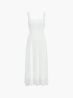 Square Neck Princess Seam Structured A-Line Midi Dress