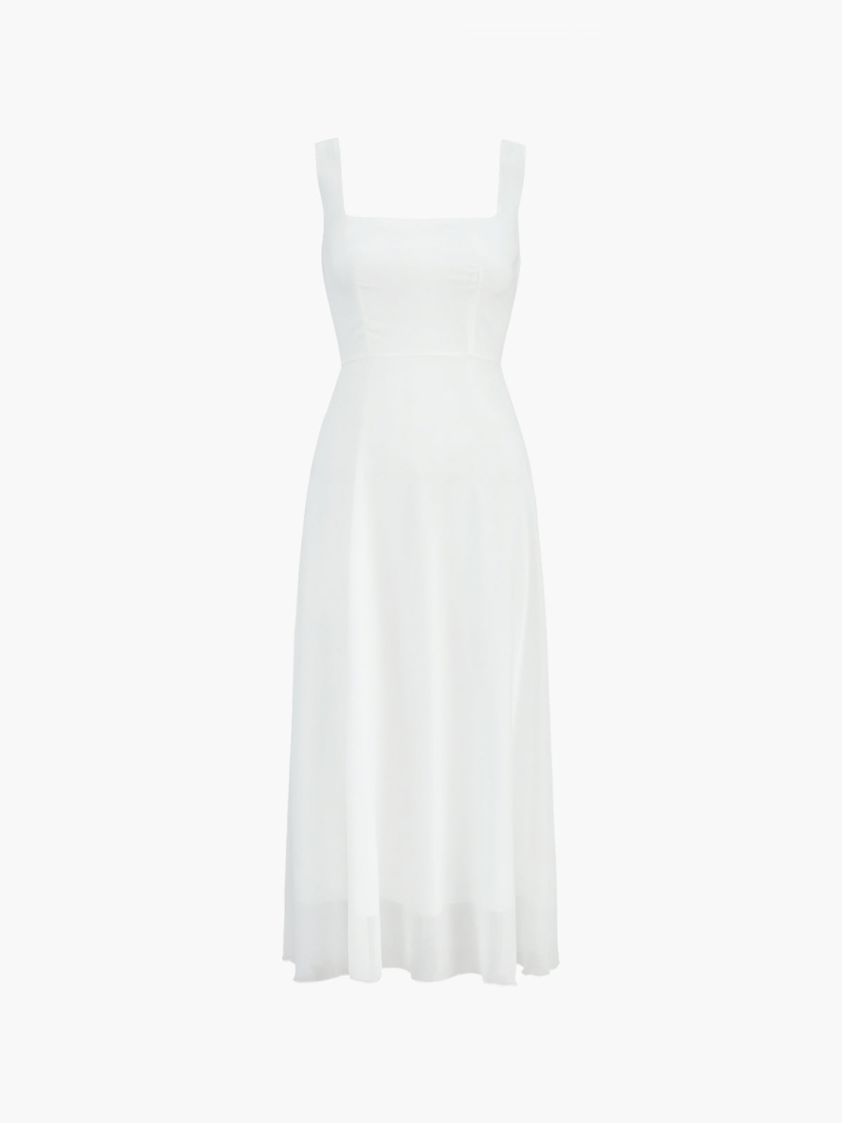 Square Neck Princess Seam Structured A-Line Midi Dress