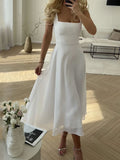 Square Neck Princess Seam Structured A-Line Midi Dress