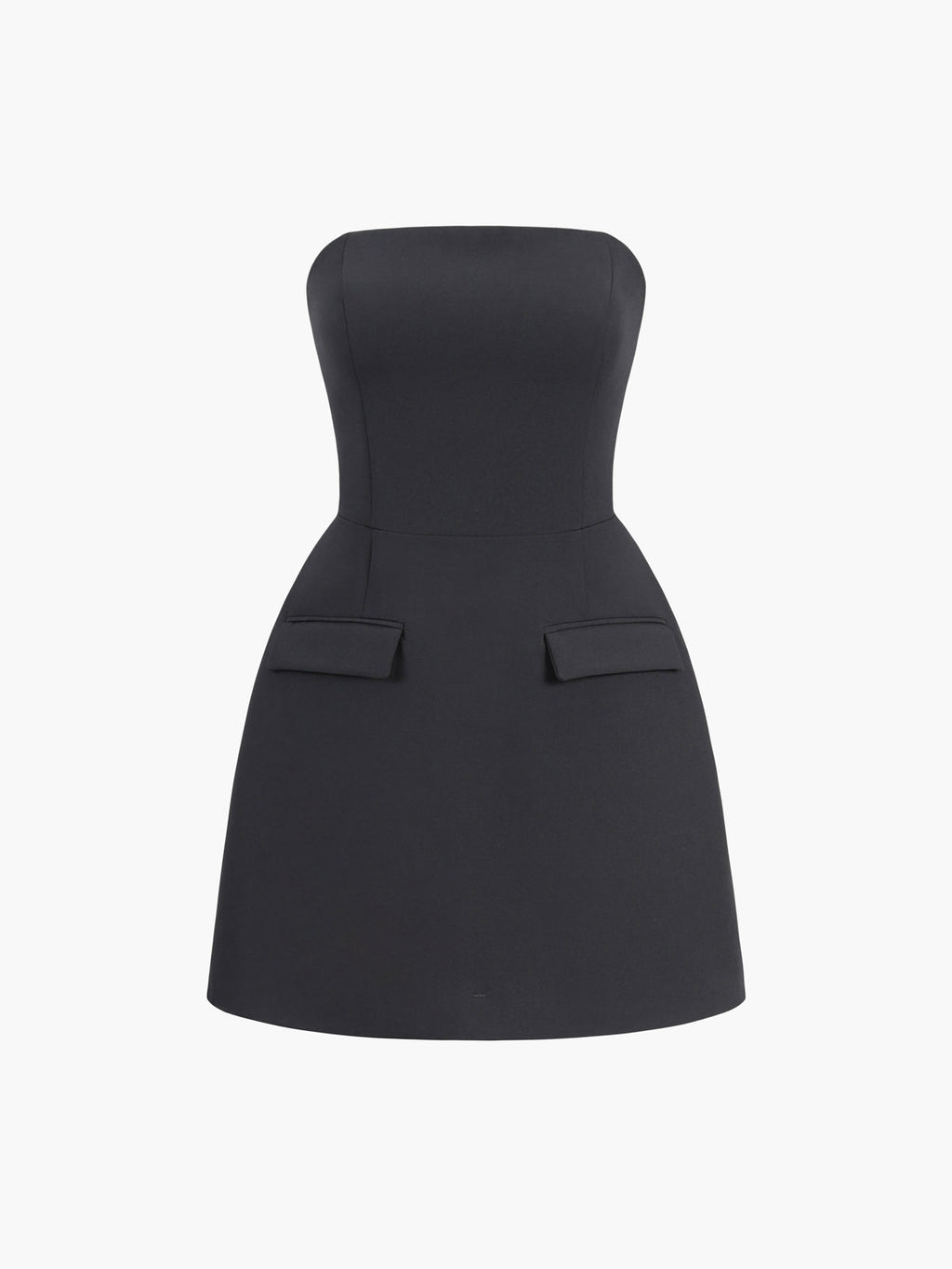 Strapless Square Neck Flap Pocket Structured Bodycon Mini Dress