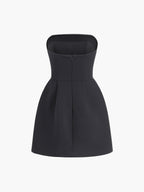 Strapless Square Neck Flap Pocket Structured Bodycon Mini Dress