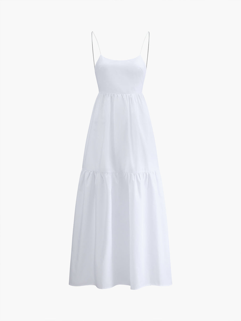 Backless Spaghetti Strap Elastic Waist Tiered Maxi Dress
