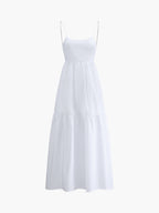 Backless Spaghetti Strap Elastic Waist Tiered Maxi Dress