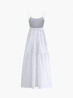 Backless Spaghetti Strap Elastic Waist Tiered Maxi Dress