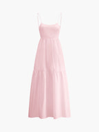 Backless Spaghetti Strap Elastic Waist Tiered Maxi Dress