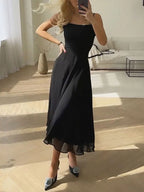 Square Neck Princess Seam Structured A-Line Midi Dress