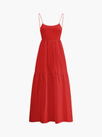 Backless Spaghetti Strap Elastic Waist Tiered Maxi Dress
