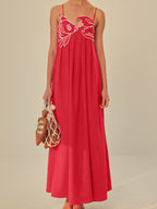 Spaghetti Strap Fish Applique Empire Waist Maxi Dress