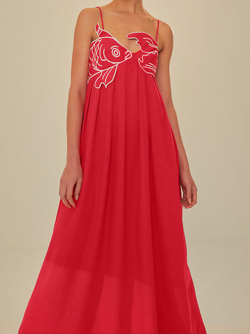 Spaghetti Strap Fish Applique Empire Waist Maxi Dress