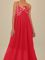 Spaghetti Strap Fish Applique Empire Waist Maxi Dress