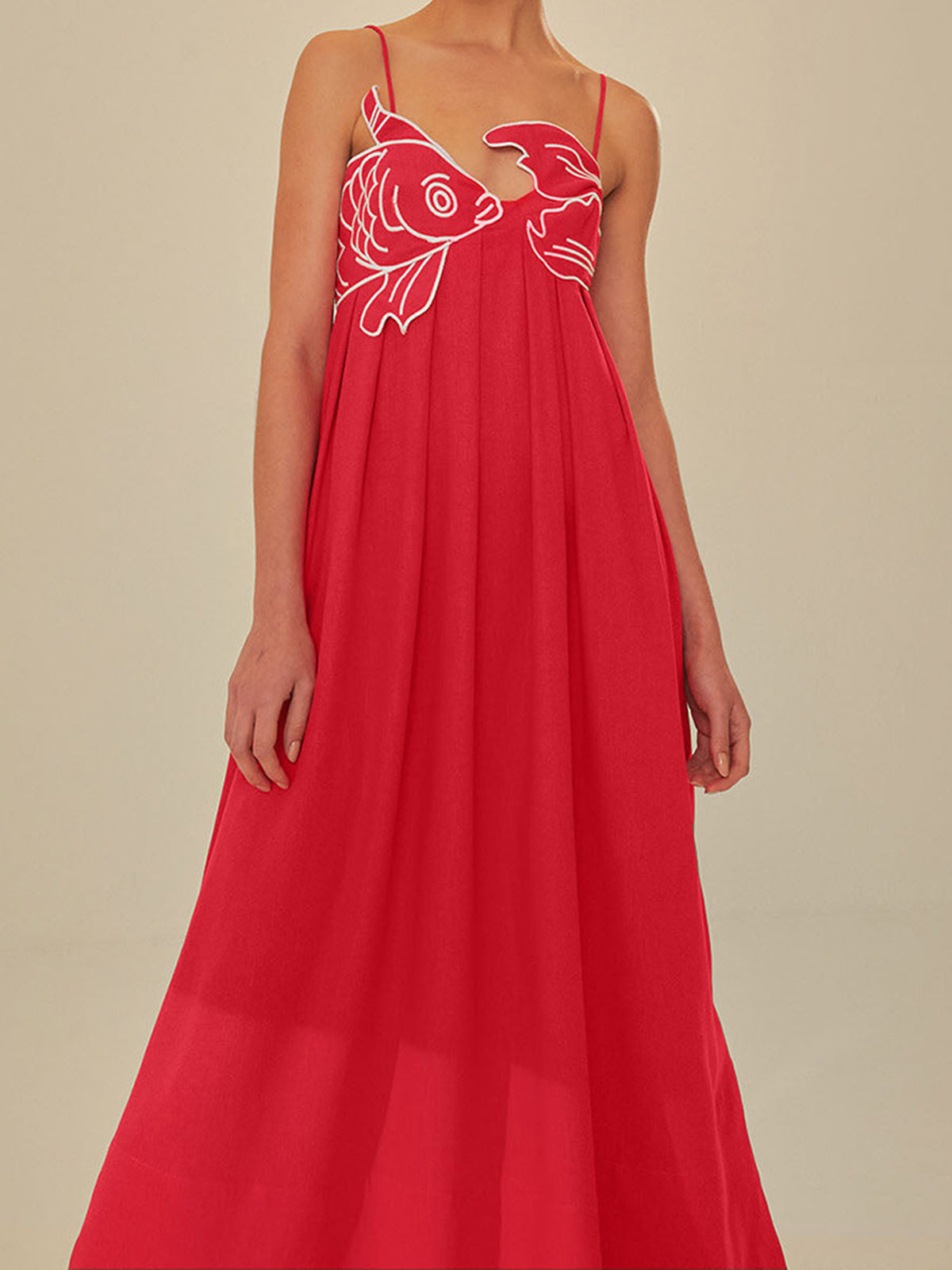 Spaghetti Strap Fish Applique Empire Waist Maxi Dress