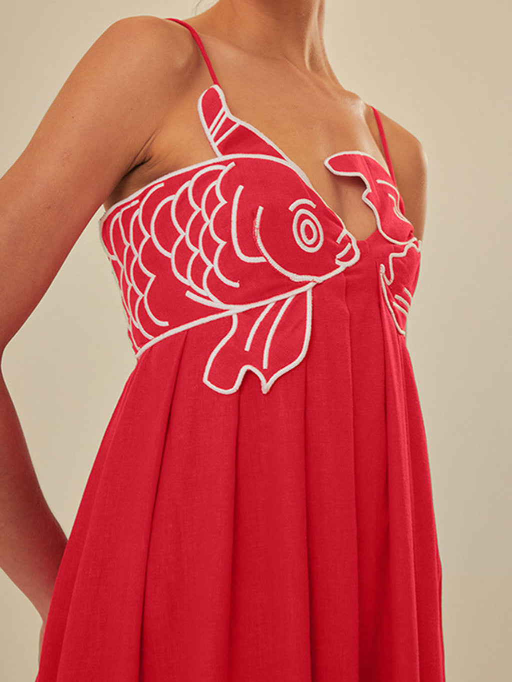 Spaghetti Strap Fish Applique Empire Waist Maxi Dress