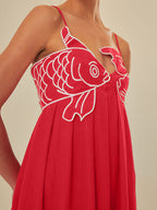 Spaghetti Strap Fish Applique Empire Waist Maxi Dress