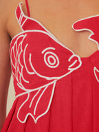 Spaghetti Strap Fish Applique Empire Waist Maxi Dress